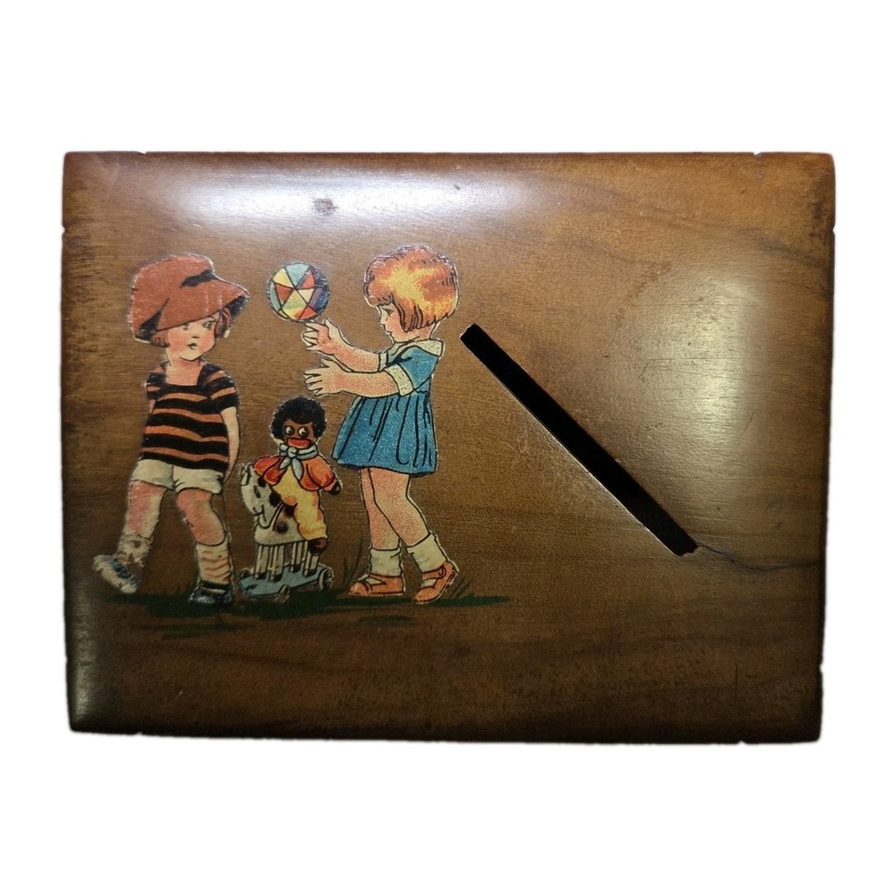 Vintage Wooden Keepsake Box Dutch Children Folk Art Trinket Money Souvenir Box